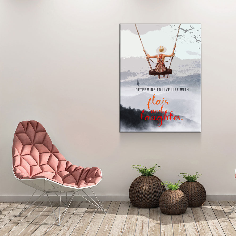 Determine To Live With Flair and Laughter Canvas Wall Art, Inspirational Wall Art, Office Decor, Inspirational gift