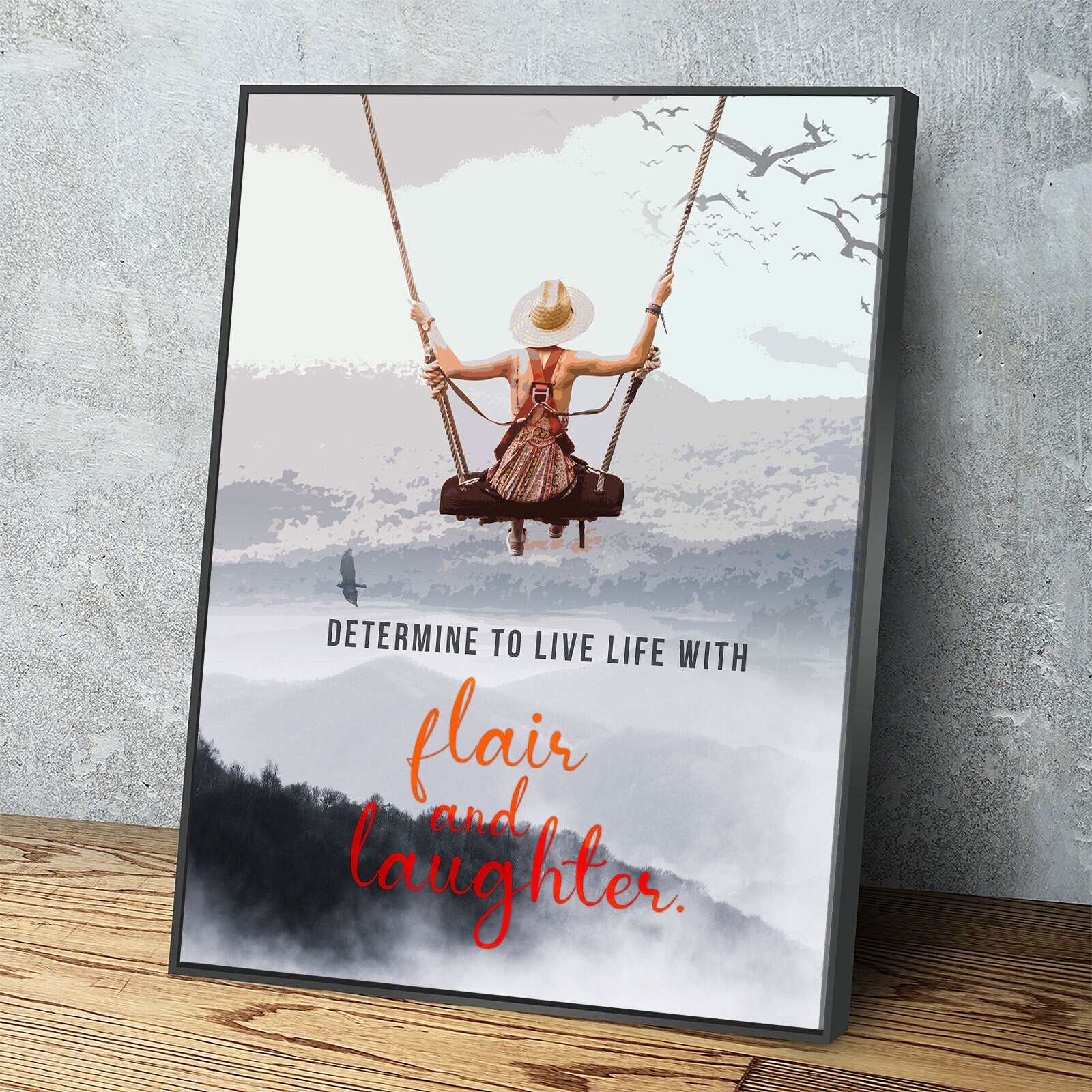 Determine To Live With Flair and Laughter Canvas Wall Art, Inspirational Wall Art, Office Decor, Inspirational gift