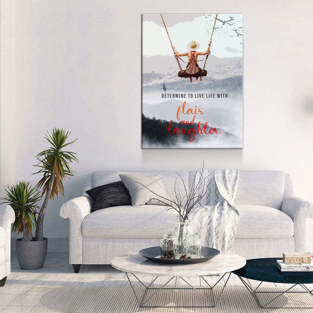 Determine To Live With Flair and Laughter Canvas Wall Art, Inspirational Wall Art, Office Decor, Inspirational gift