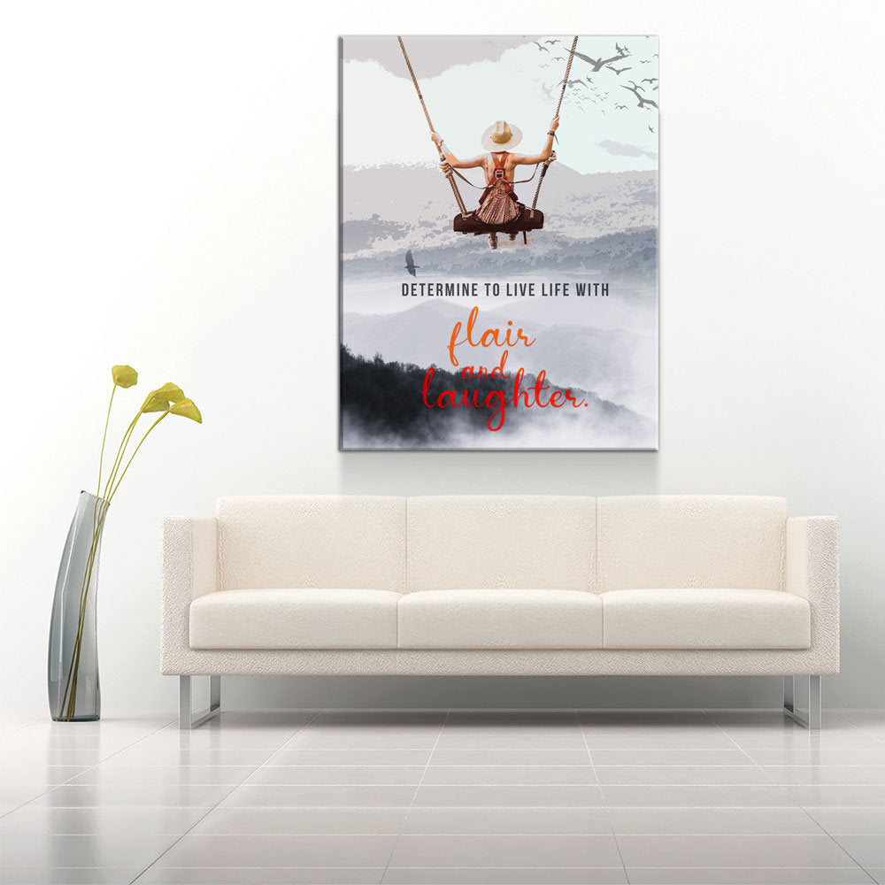 Determine To Live With Flair and Laughter Canvas Wall Art, Inspirational Wall Art, Office Decor, Inspirational gift