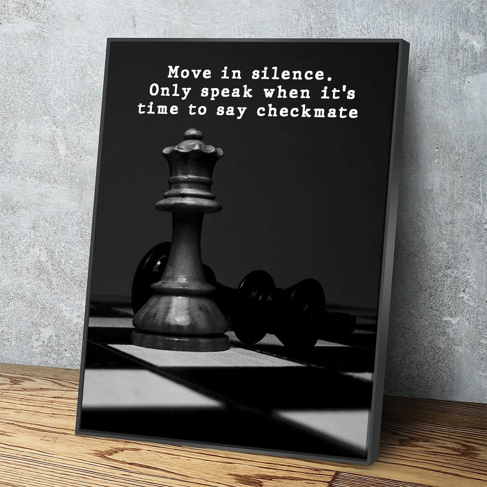 Move In Silence Only Speak When It's Time To Say Checkmate Canvas Wall Art, Chess Decor, Motivational Quote, Office Decor, Inspirational
