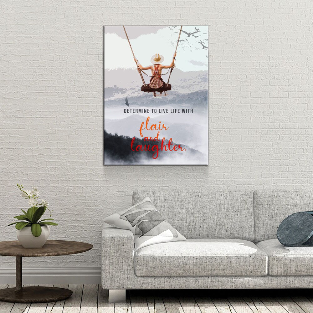 Determine To Live With Flair and Laughter Canvas Wall Art, Inspirational Wall Art, Office Decor, Inspirational gift