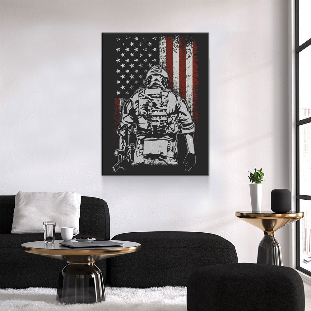 American Soldier Canvas Wall Art, Military Decor, Soldier Decor, Army, Marines, Veterans