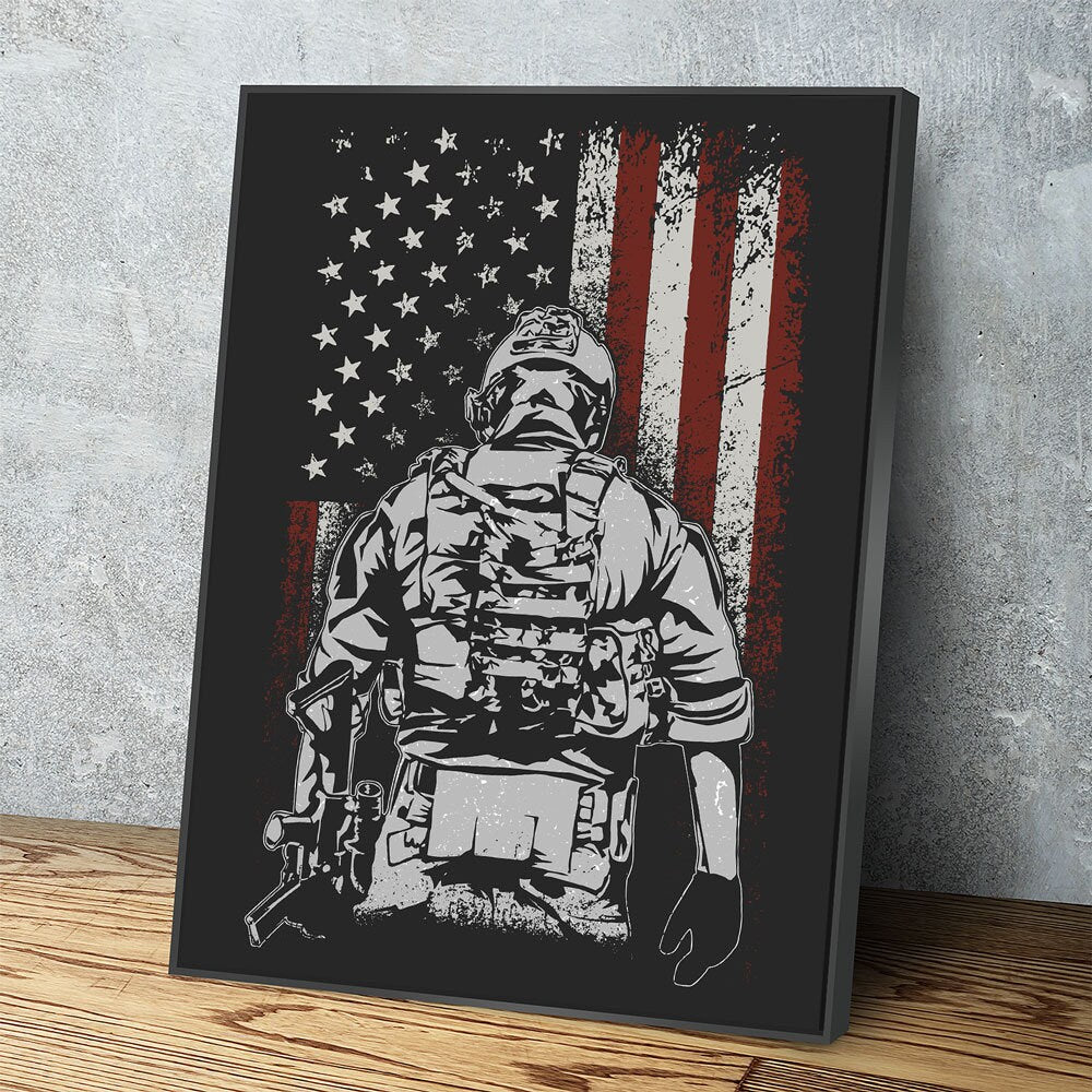 American Soldier Canvas Wall Art, Military Decor, Soldier Decor, Army, Marines, Veterans
