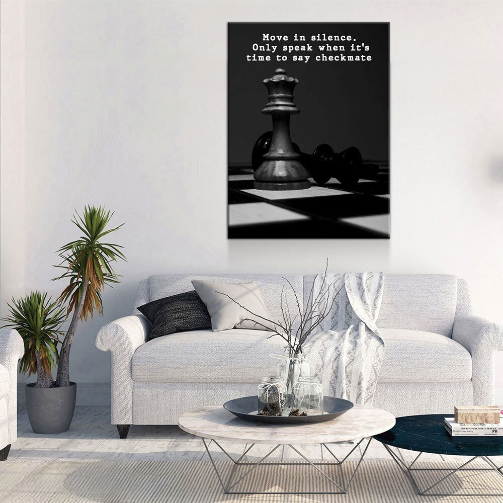 Move In Silence Only Speak When It's Time To Say Checkmate Canvas Wall Art, Chess Decor, Motivational Quote, Office Decor, Inspirational