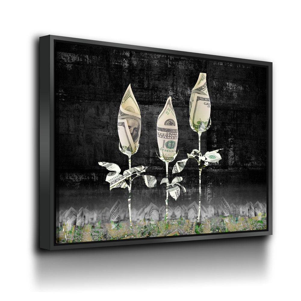 Money Roses Canvas Wall Art, Abstract Decor, Inspirational Decor, Office Decor, Money Rose Garden, Money Art