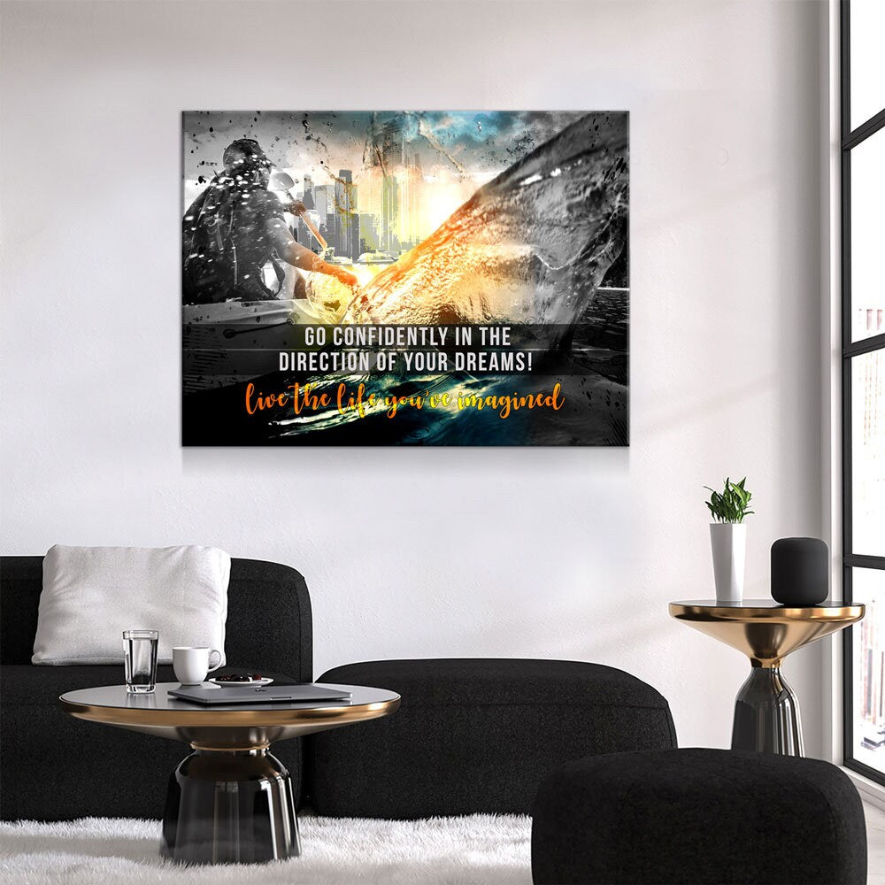 Go Confidently In The Direction Of Your Dreams Live The Life You've Imagined Canvas Wall Art, Motivational Decor, Inspirational Decor,
