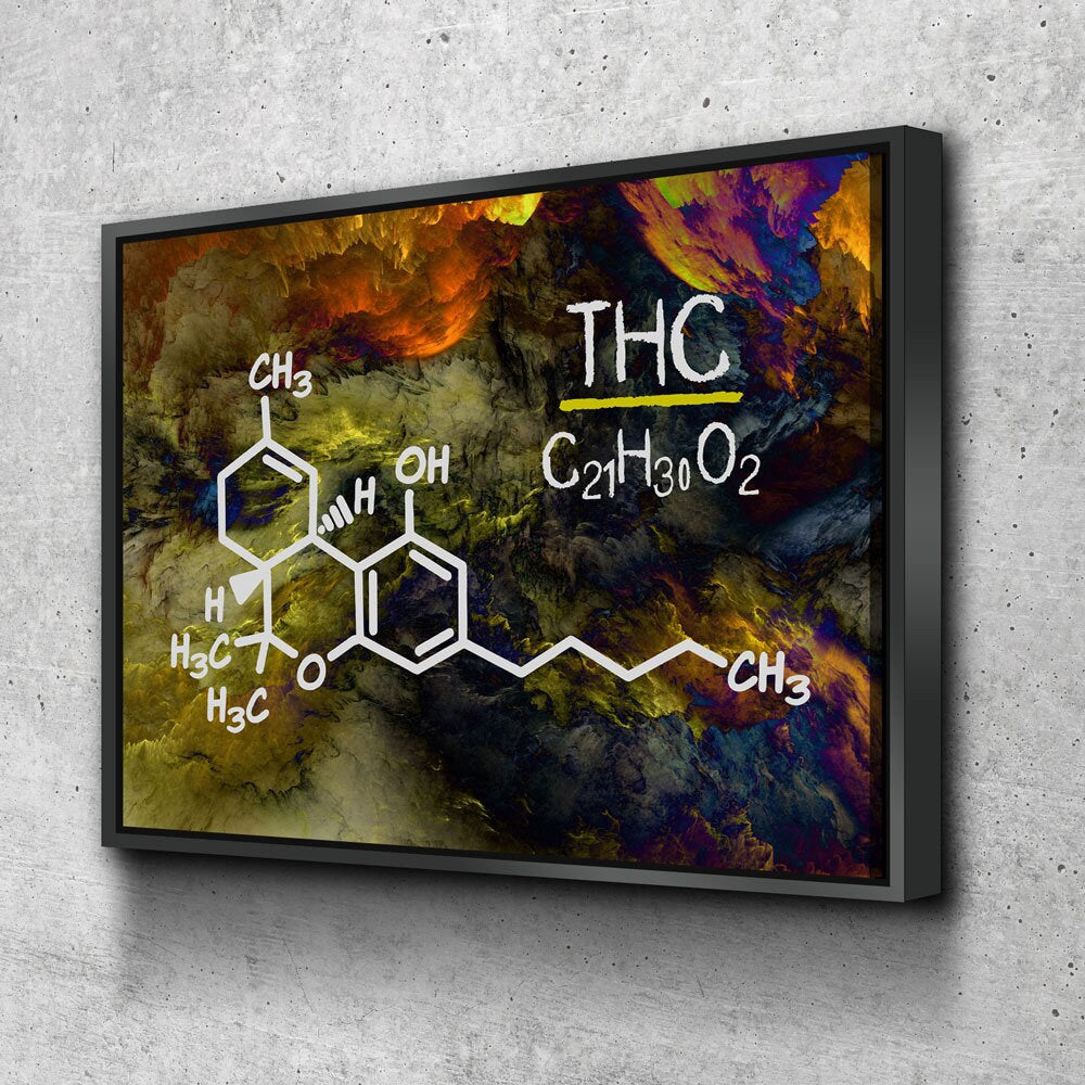 THC Structure Abstract Canvas Wall Art, Chemical Structural Formula Decor, Tetrahydrocannabinol Decor