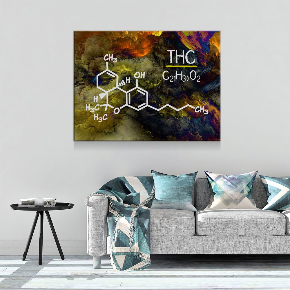 THC Structure Abstract Canvas Wall Art, Chemical Structural Formula Decor, Tetrahydrocannabinol Decor