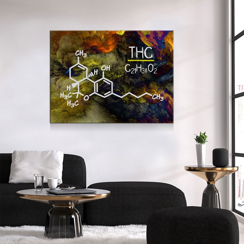THC Structure Abstract Canvas Wall Art, Chemical Structural Formula Decor, Tetrahydrocannabinol Decor