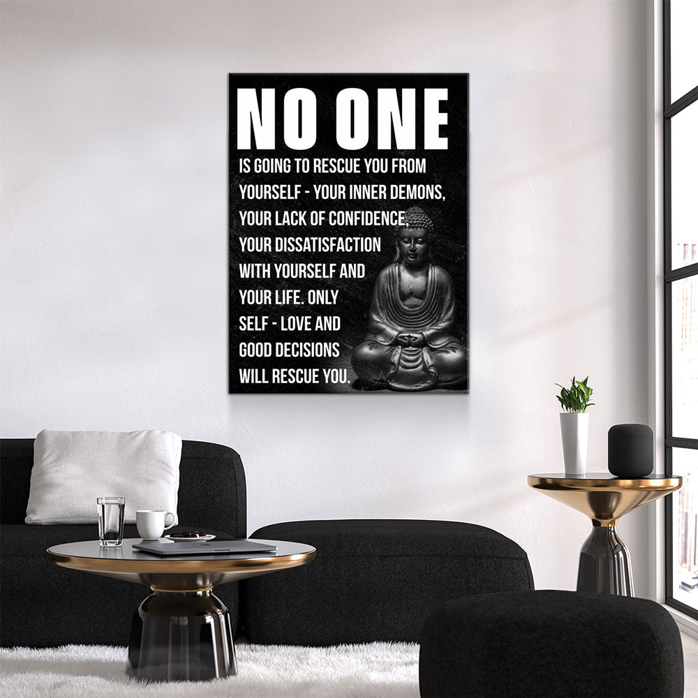 Buddha Canvas Wall Art, Inspirational Art, No One Is Going To Rescue You From Yourself, Buddha Quote