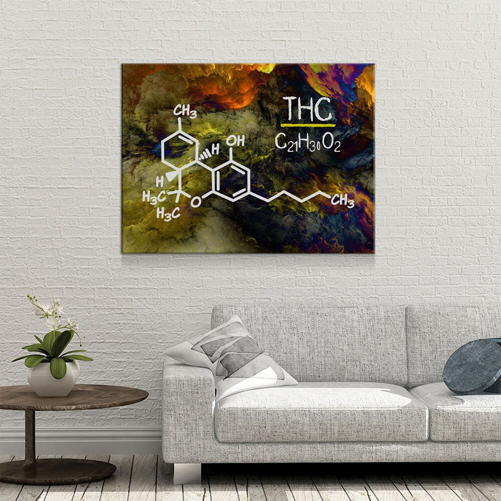 THC Structure Abstract Canvas Wall Art, Chemical Structural Formula Decor, Tetrahydrocannabinol Decor