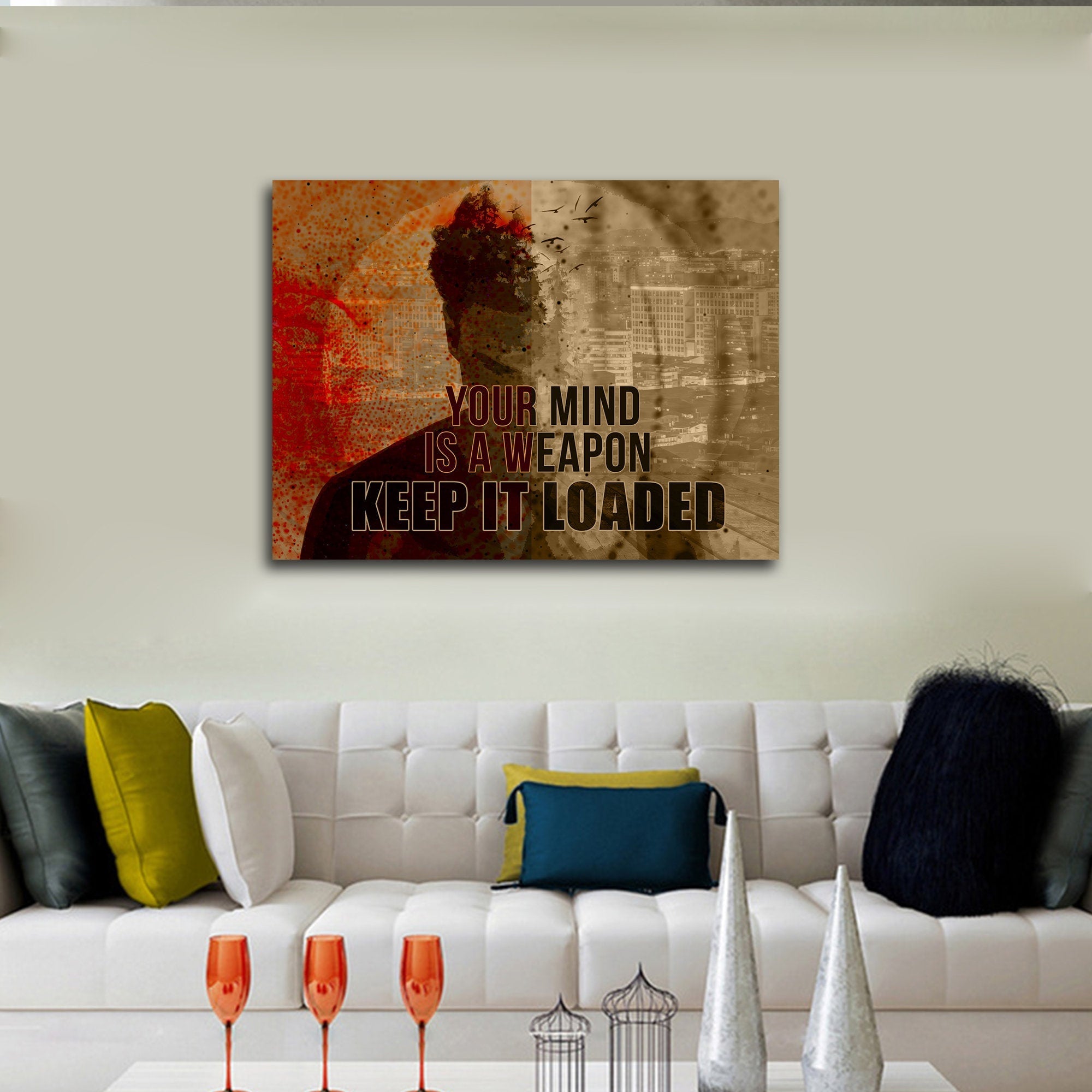 Your Mind Is A Weapon Keep It Loaded Motivational Canvas Wall Art, Motivational Wall Decor