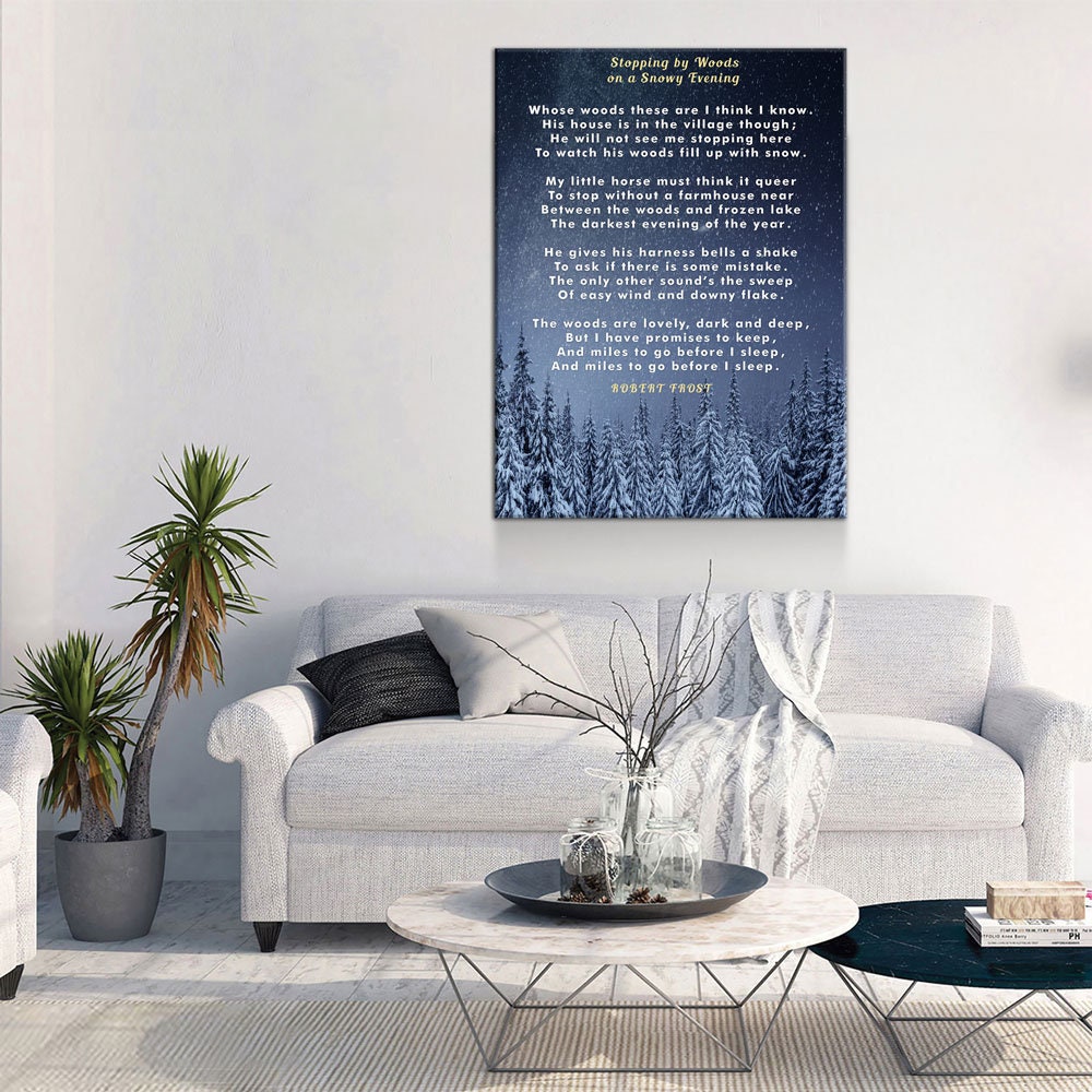 Stopping By Woods On a Snowy Evening Canvas Wall Art, Robert Frost Poem, 1922 Poem, New Hampshire Poetry Collection