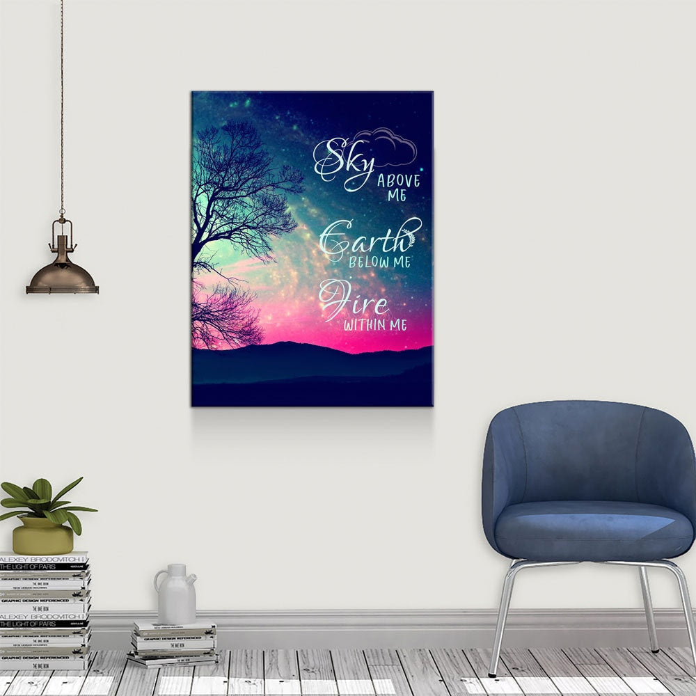 Fire Within Me Canvas Wall Art, Wiccan Decor, Wiccan Art, Sky Above Me, Earth Below Me, Fire Within Me, Spiritual Quote
