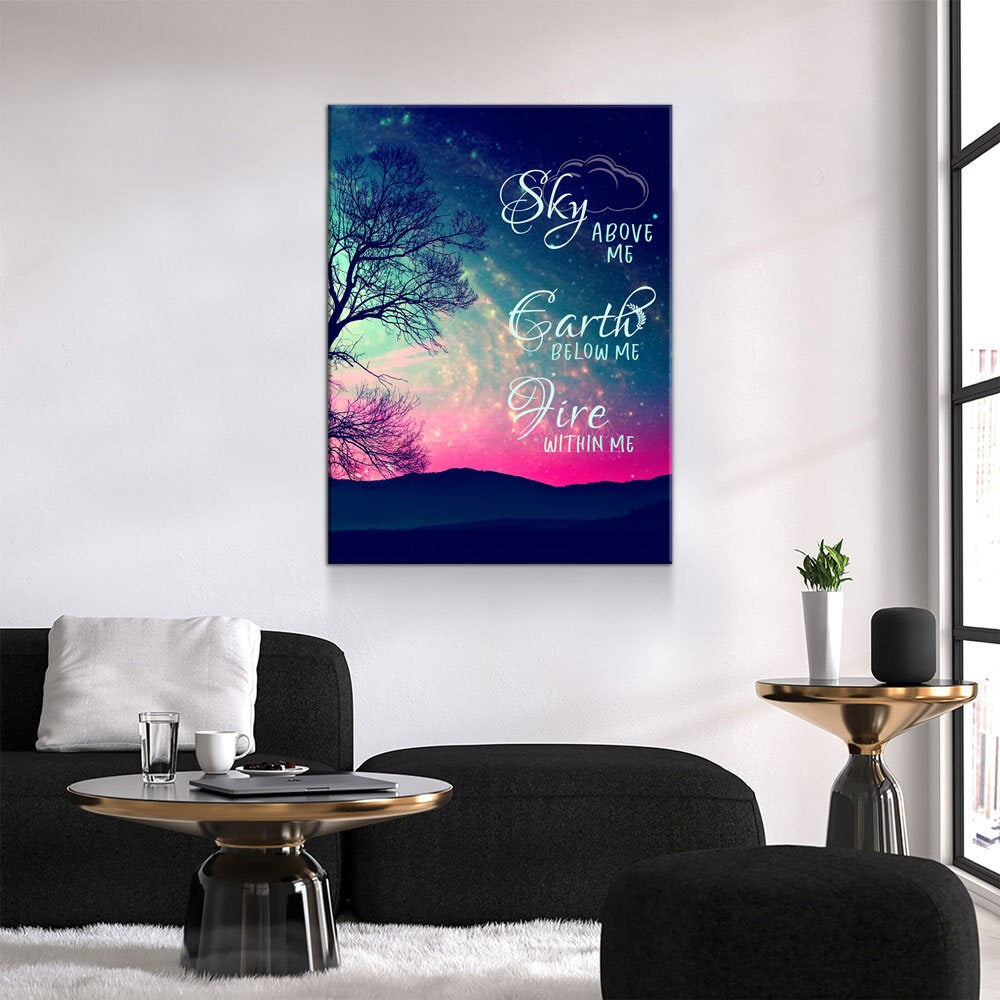 Fire Within Me Canvas Wall Art, Wiccan Decor, Wiccan Art, Sky Above Me, Earth Below Me, Fire Within Me, Spiritual Quote