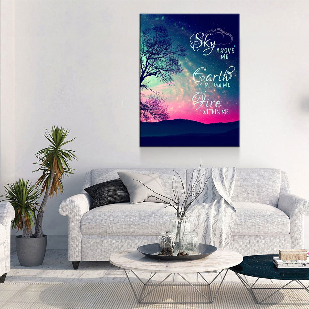 Fire Within Me Canvas Wall Art, Wiccan Decor, Wiccan Art, Sky Above Me, Earth Below Me, Fire Within Me, Spiritual Quote