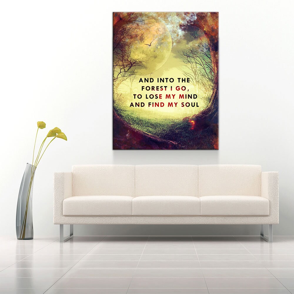 And Into The Forest I Go Canvas Wall Art, Wiccan Decor, Wiccan Art, Spiritual Quote, Wiccan Moon, To Lose My Mind And Find My Soul