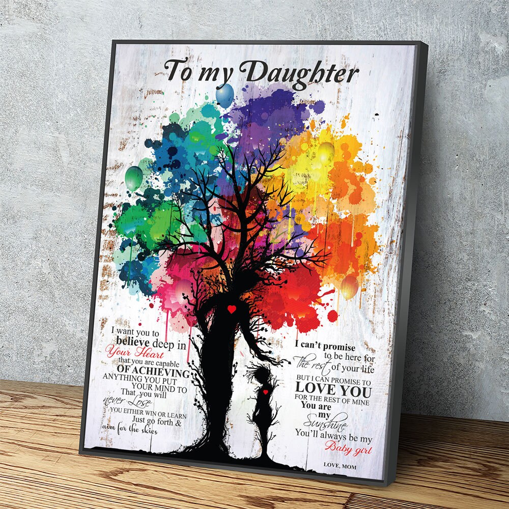To My Daughter Love Mom Canvas Wall Art, Inspirational Art, Daughter Gift, To My Daughter Gift