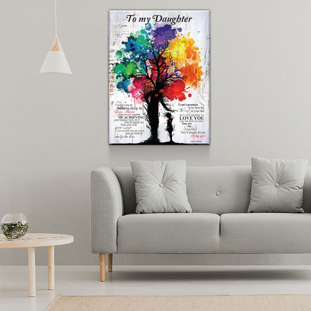To My Daughter Love Mom Canvas Wall Art, Inspirational Art, Daughter Gift, To My Daughter Gift