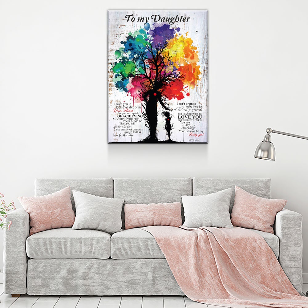 To My Daughter Love Mom Canvas Wall Art, Inspirational Art, Daughter Gift, To My Daughter Gift