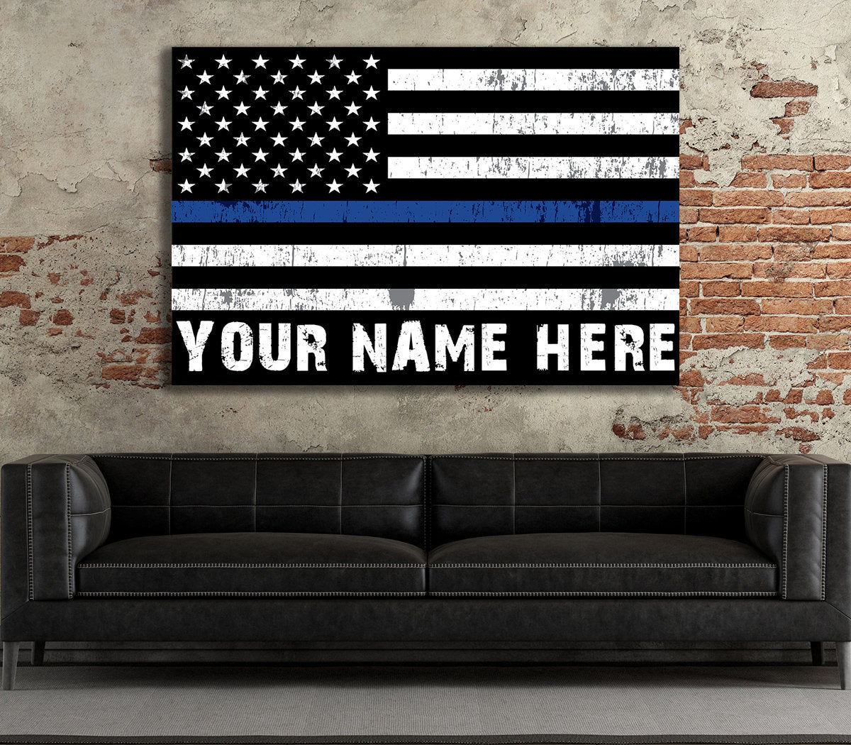 Personalized Thin Blue Line Flag Canvas Wall Art, Custom Wall Art Thin Blue Line, Police Officer Wall Art, LEO, Law Enforcement Officers
