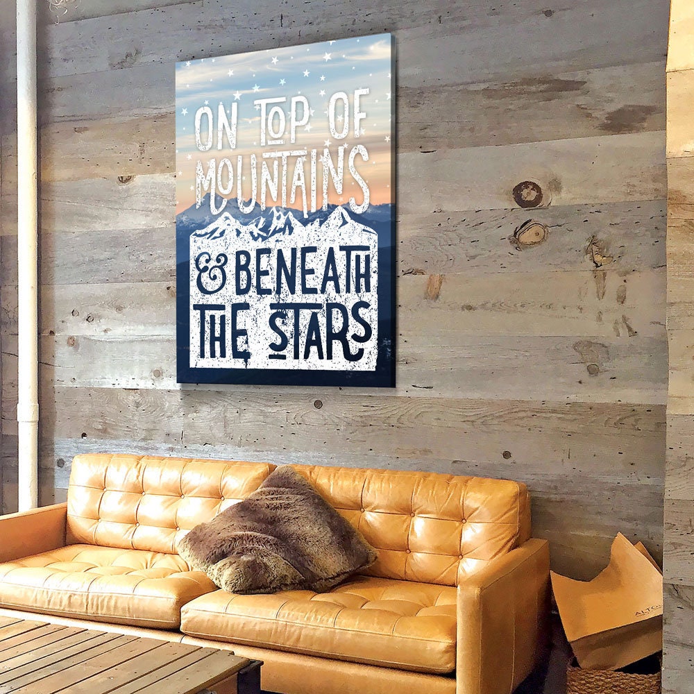 On Top Of Mountains And Beneath The Stars Canvas Wall Art, Mountains, Home Decor, Hiking, Camping, Stars