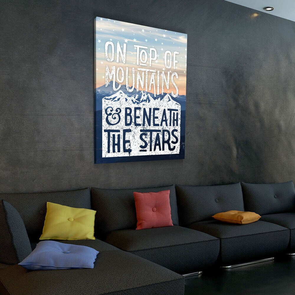 On Top Of Mountains And Beneath The Stars Canvas Wall Art, Mountains, Home Decor, Hiking, Camping, Stars