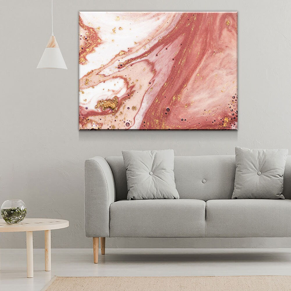 Wall Art Canvas Contemporary Rose Gold, Rose Gold Marble Canvas Wall Art, Modern Wall Decor, Large Marble Art, 1 Pc Or 3 Pc Wall Art Canvas