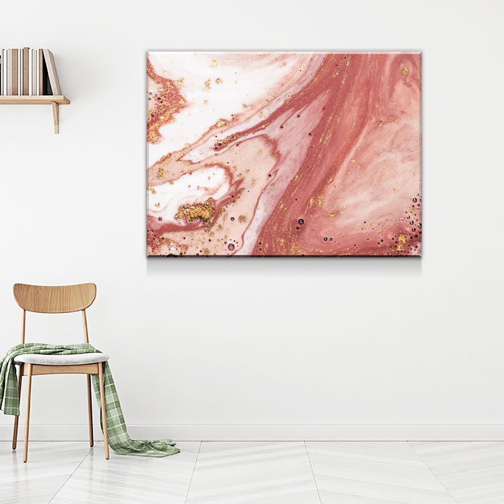 Wall Art Canvas Contemporary Rose Gold, Rose Gold Marble Canvas Wall Art, Modern Wall Decor, Large Marble Art, 1 Pc Or 3 Pc Wall Art Canvas