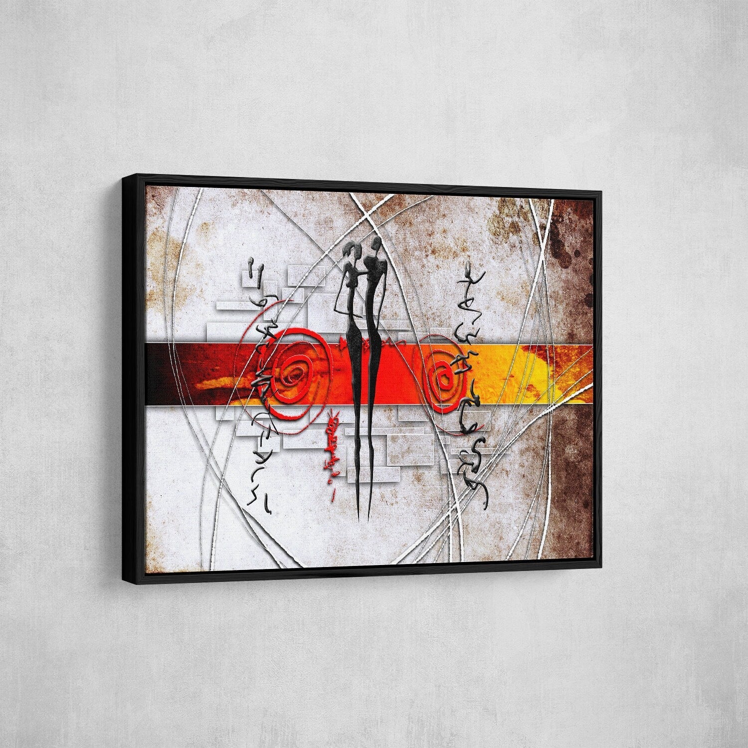African Couple Canvas Wall Art, Ethnic Retro Art, African Couple, African Abstract Wall Art, Gallery Wrap Or Floating Frame