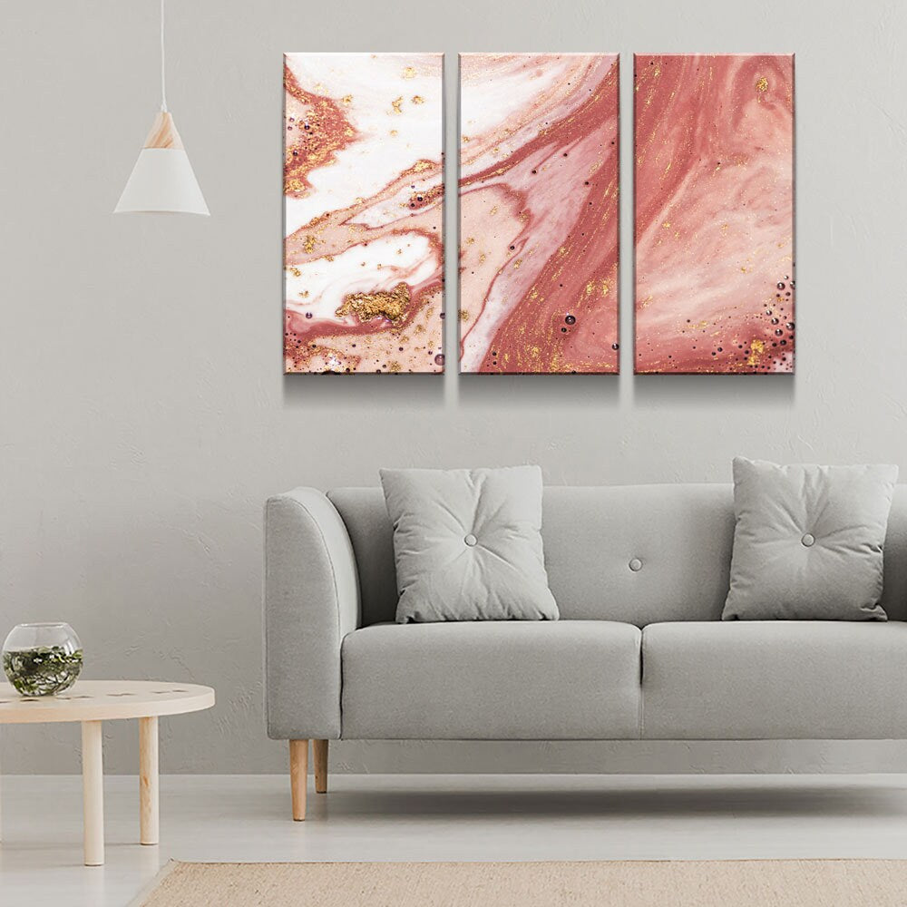 Wall Art Canvas Contemporary Rose Gold, Rose Gold Marble Canvas Wall Art, Modern Wall Decor, Large Marble Art, 1 Pc Or 3 Pc Wall Art Canvas