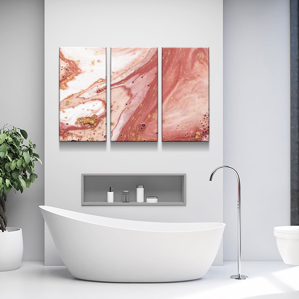 Wall Art Canvas Contemporary Rose Gold, Rose Gold Marble Canvas Wall Art, Modern Wall Decor, Large Marble Art, 1 Pc Or 3 Pc Wall Art Canvas