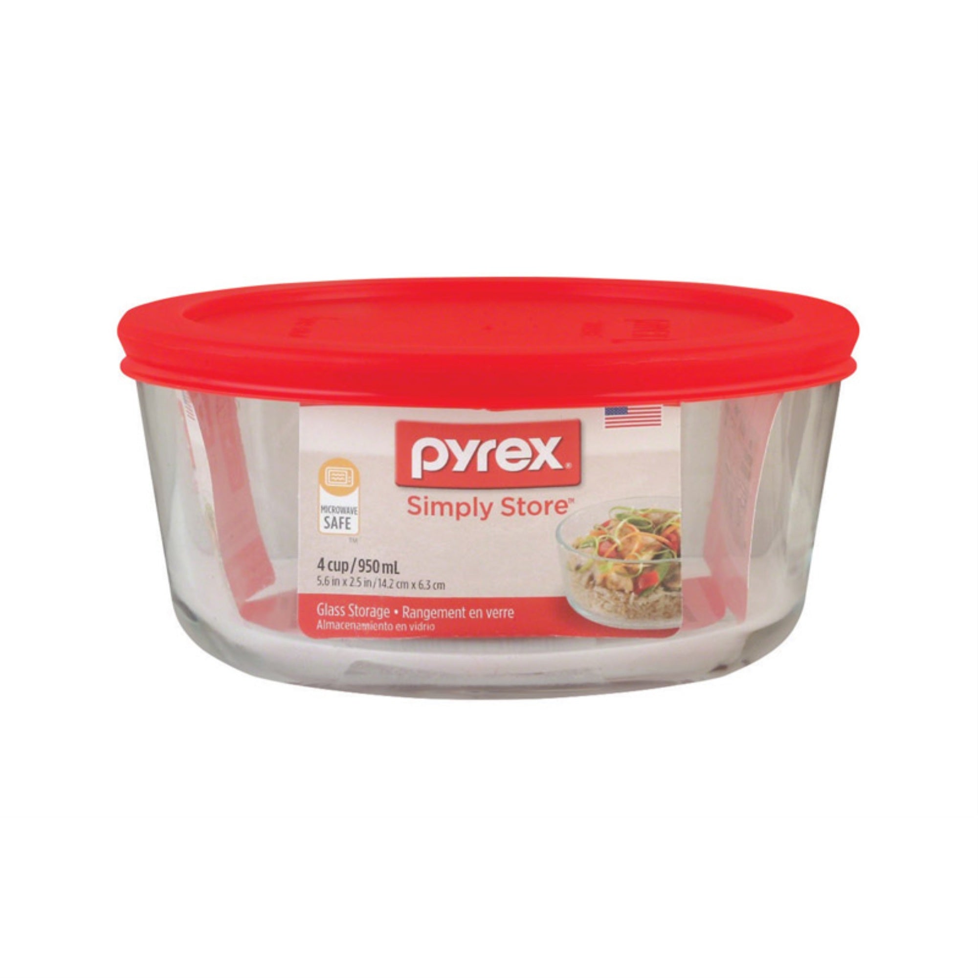 Pyrex Round W/Lid Red4C (Pack Of 4)