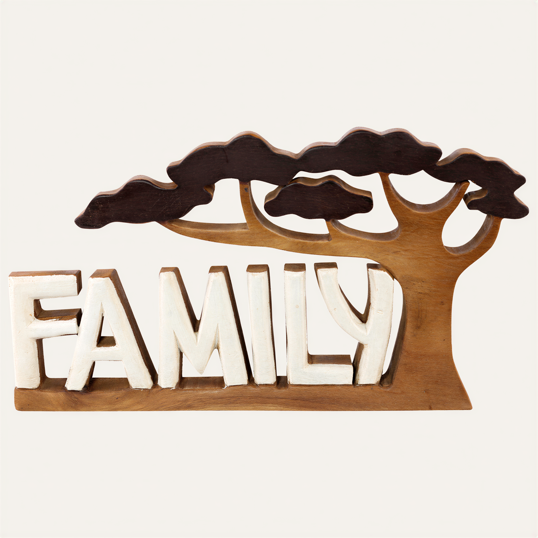 Wooden Family Sculpture – Handmade Acacia Wood Decorative Plaque Gift