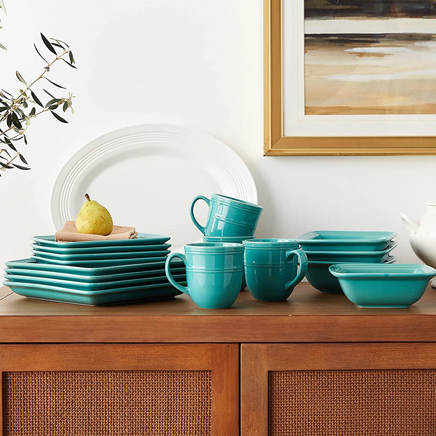 Madelyn Turquoise Square 16-Piece Dinner Set