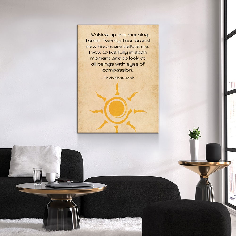 Waking Up This Morning I Smile Canvas Wall Art, Thich Nhat Hanh Quote, Meditation Wall Art, Motivational Quote, Spiritual Wall Decor, Zen