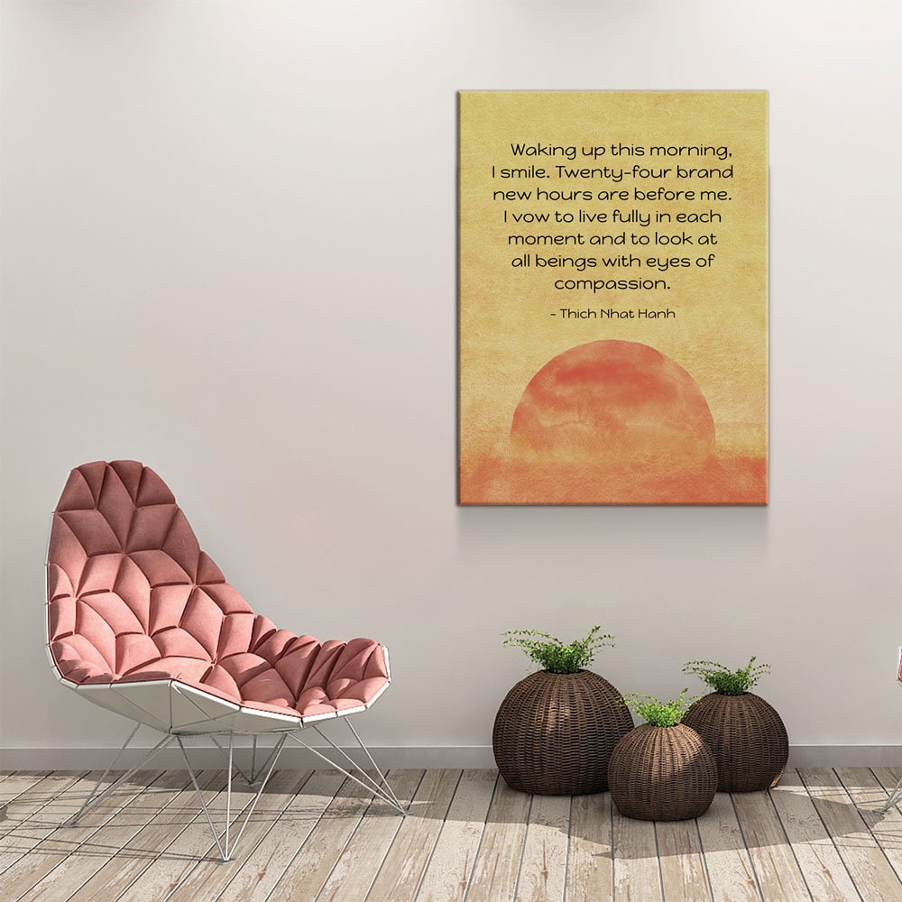 Waking Up This Morning, I Smile Motivational Canvas Wall Art, Thich Nhat Hanh Quote, Meditation Wall Art