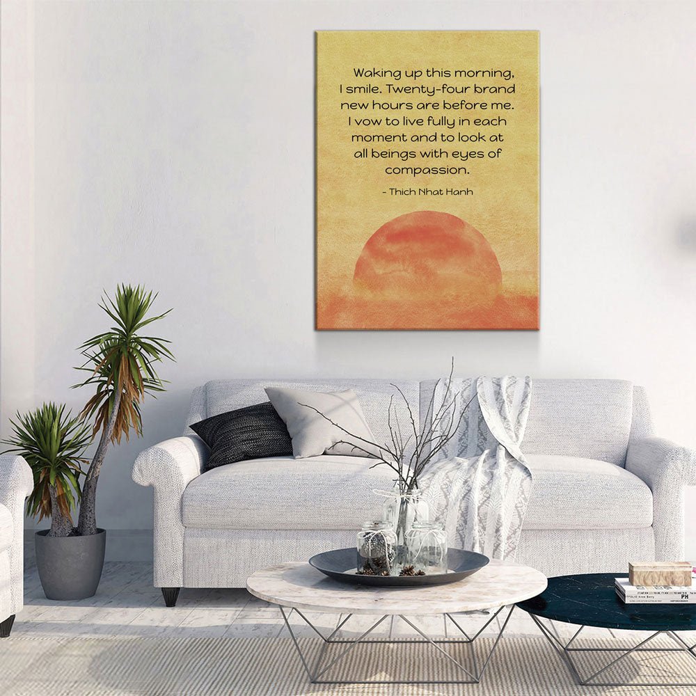 Waking Up This Morning, I Smile Motivational Canvas Wall Art, Thich Nhat Hanh Quote, Meditation Wall Art