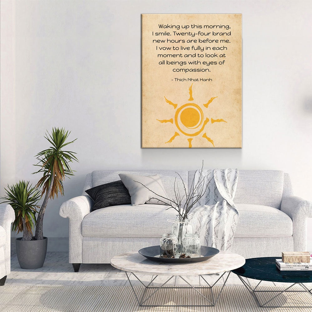 Waking Up This Morning I Smile Canvas Wall Art, Thich Nhat Hanh Quote, Meditation Wall Art, Motivational Quote, Spiritual Wall Decor, Zen