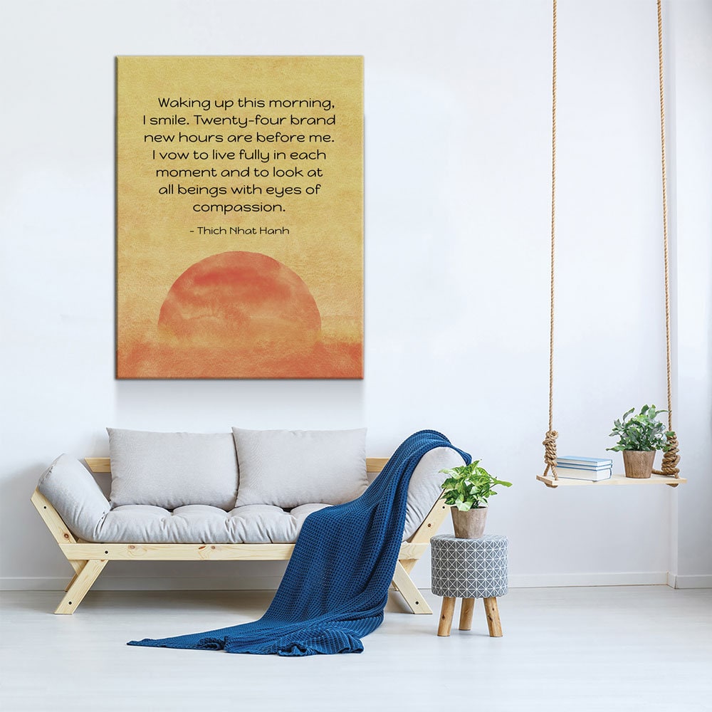 Waking Up This Morning, I Smile Motivational Canvas Wall Art, Thich Nhat Hanh Quote, Meditation Wall Art