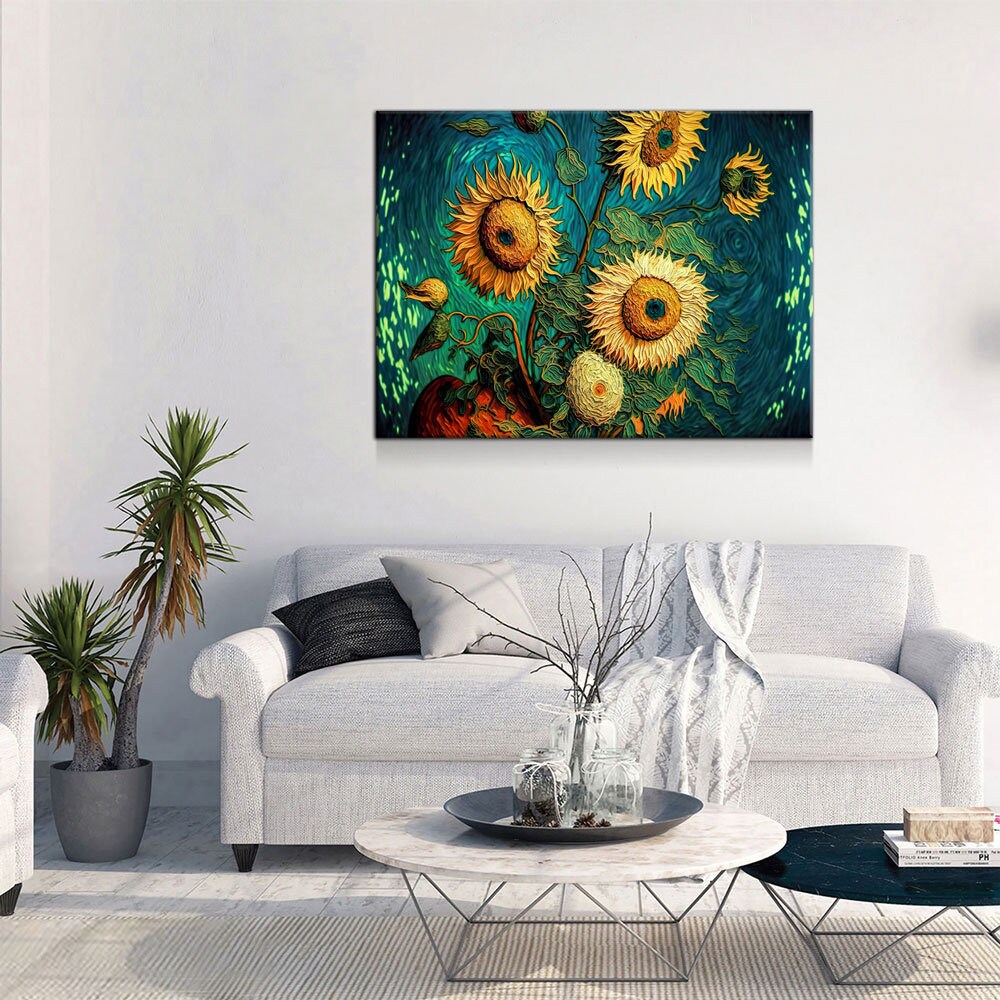 Sunflowers Van Gogh Style Canvas Wall Art, Sunflower Decor, Abstract Art, Abstract Sunflowers