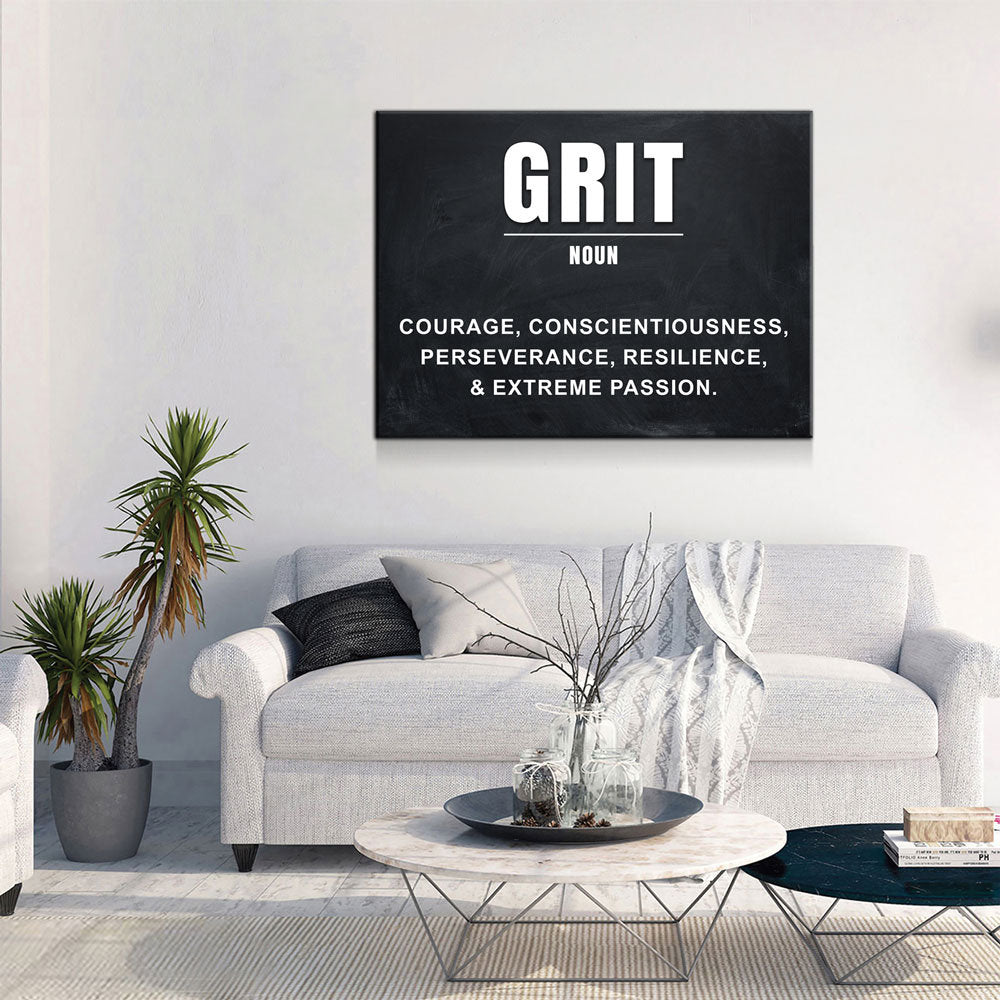 Grit Wall Art Canvas, Grit Noun, Motivational Artwork for Office Home Decor, Gym Decor, Entrepreneur Art, Inspirational Quote, Grit Quote