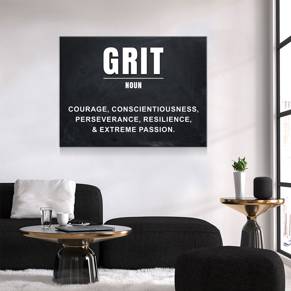 Grit Wall Art Canvas, Grit Noun, Motivational Artwork for Office Home Decor, Gym Decor, Entrepreneur Art, Inspirational Quote, Grit Quote