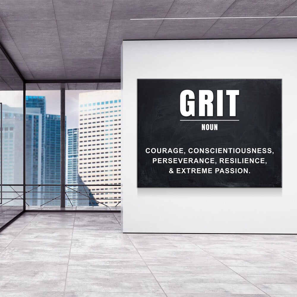Grit Wall Art Canvas, Grit Noun, Motivational Artwork for Office Home Decor, Gym Decor, Entrepreneur Art, Inspirational Quote, Grit Quote