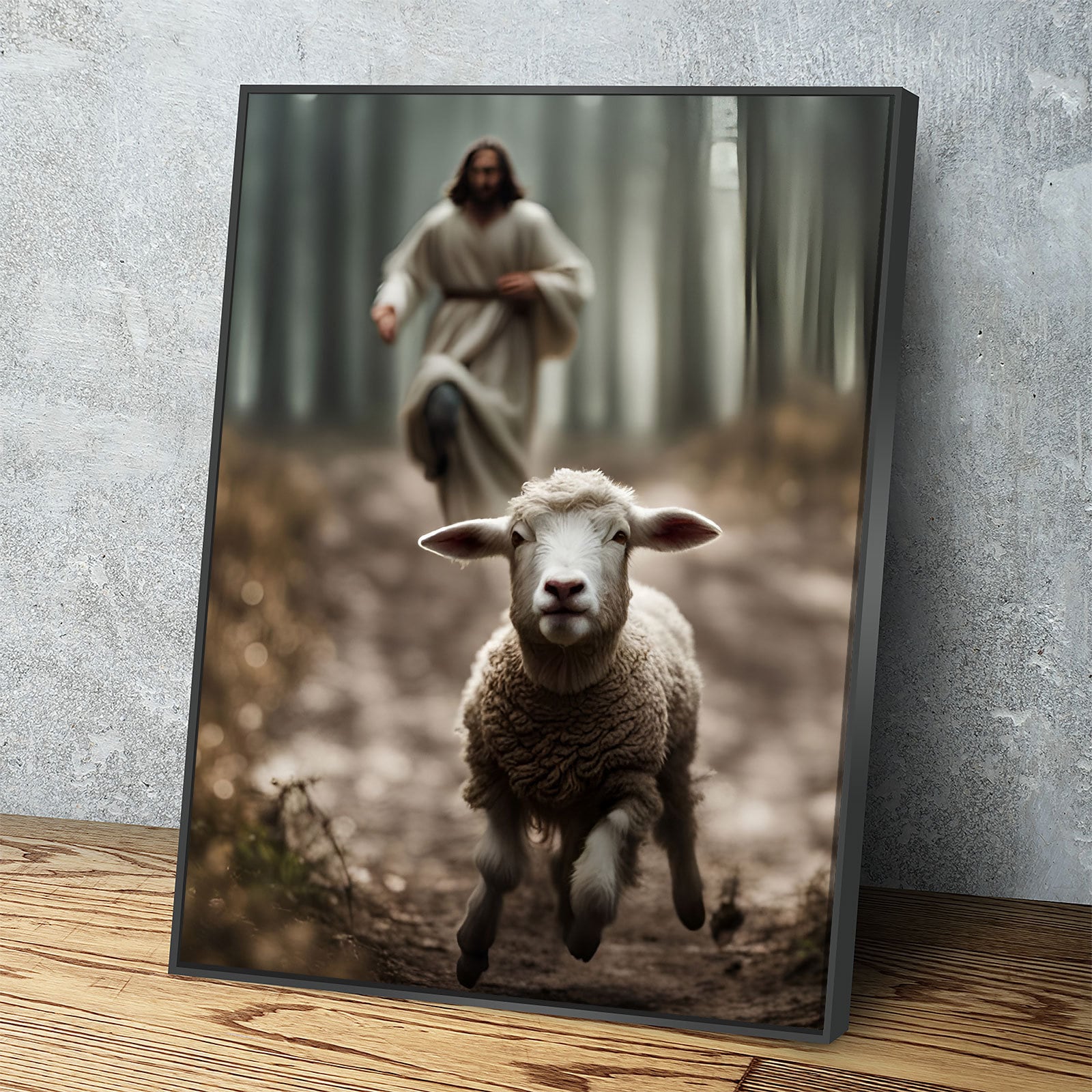 Jesus Running After a Lost Lamb Canvas Wall Art,  Jesus Lamb of God Canvas, Jesus Home Decor, God Canvas Print, Jesus Canvas Wall Art