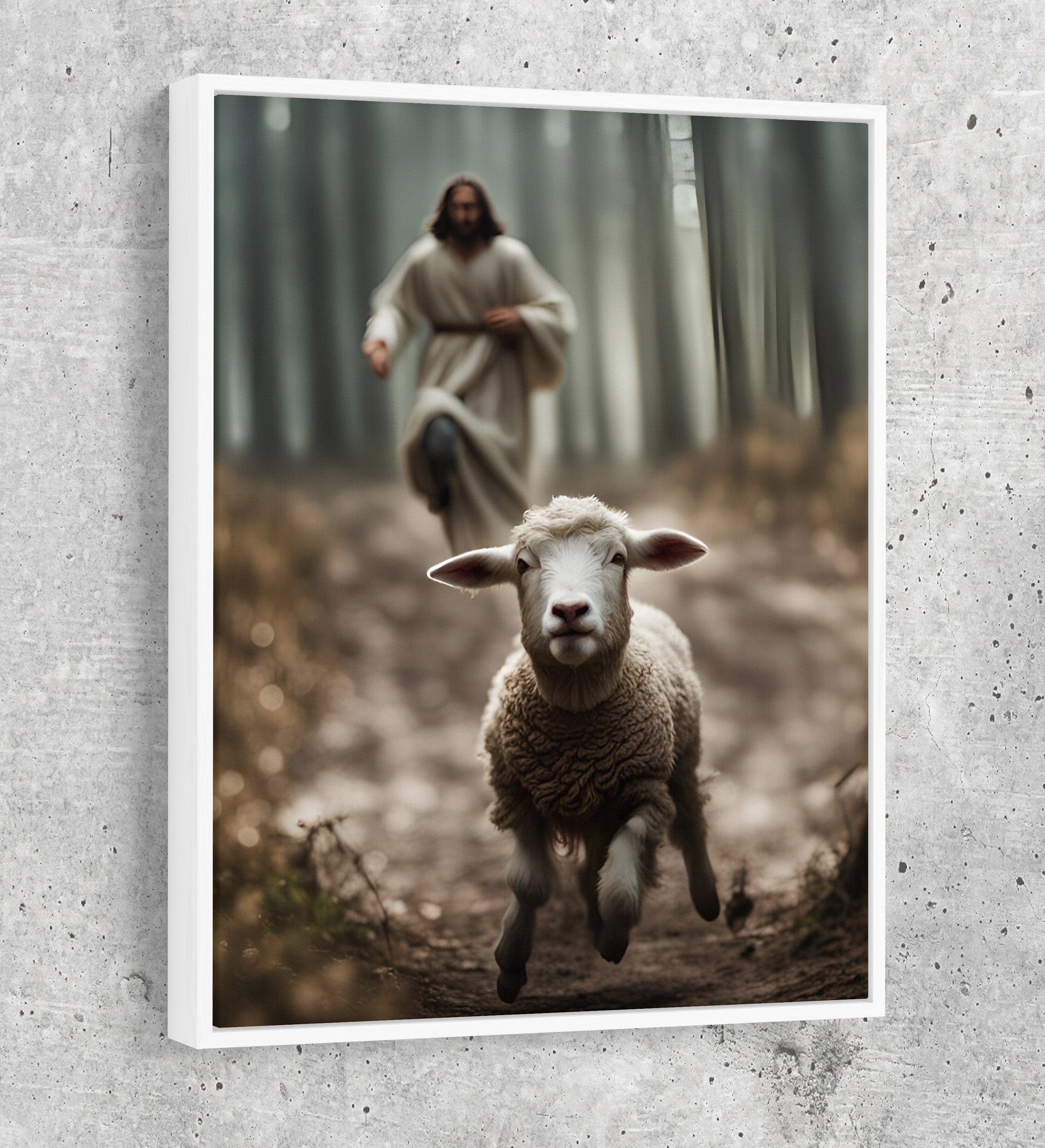 Jesus Running After a Lost Lamb Canvas Wall Art,  Jesus Lamb of God Canvas, Jesus Home Decor, God Canvas Print, Jesus Canvas Wall Art