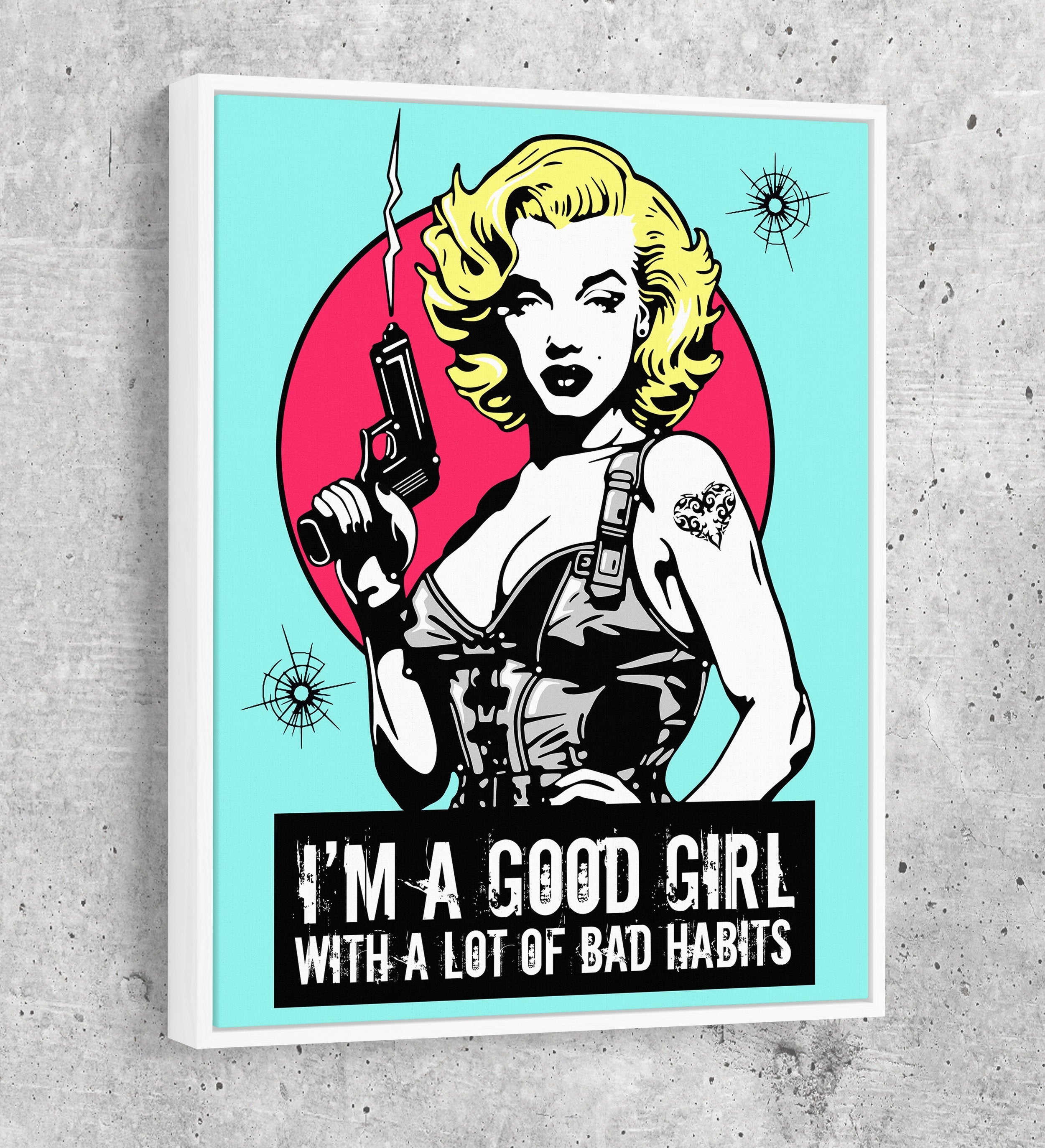 Marilyn Gangsta Canvas Wall Art, I'm A Good Girl With A Lot Of Bad Habits, Marilyn Monroe Comic Style Art, Marilyn Monroe Decor