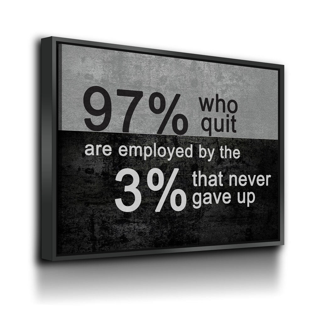 97% Who Quit Are Employed By The 3 Percent That Never Gave Up Canvas Wall Art, Motivational Decor