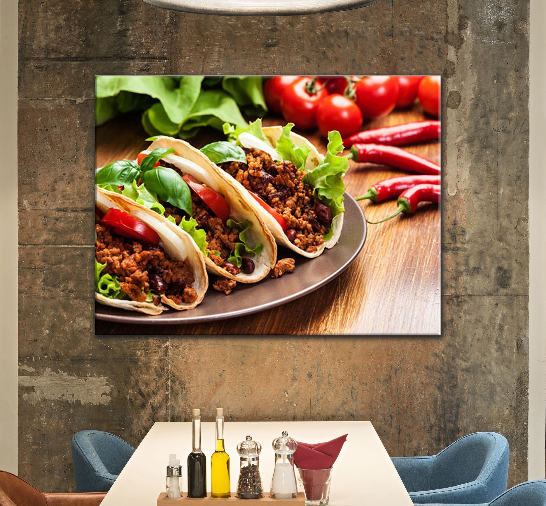 Tacos Canvas Wall Art, Taco Restaurant Decor, Mexican Restaurant Decor, Spicy Taco Print, Taqueria Decor, Tex-Mex Art